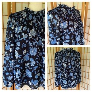 J Crew Floral Smocked Long Sleeve Blouse SZ M